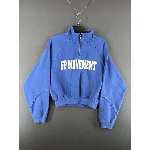New Free People For The Win Logo Half Zip Size Medium Blue - Picture 1 of 7